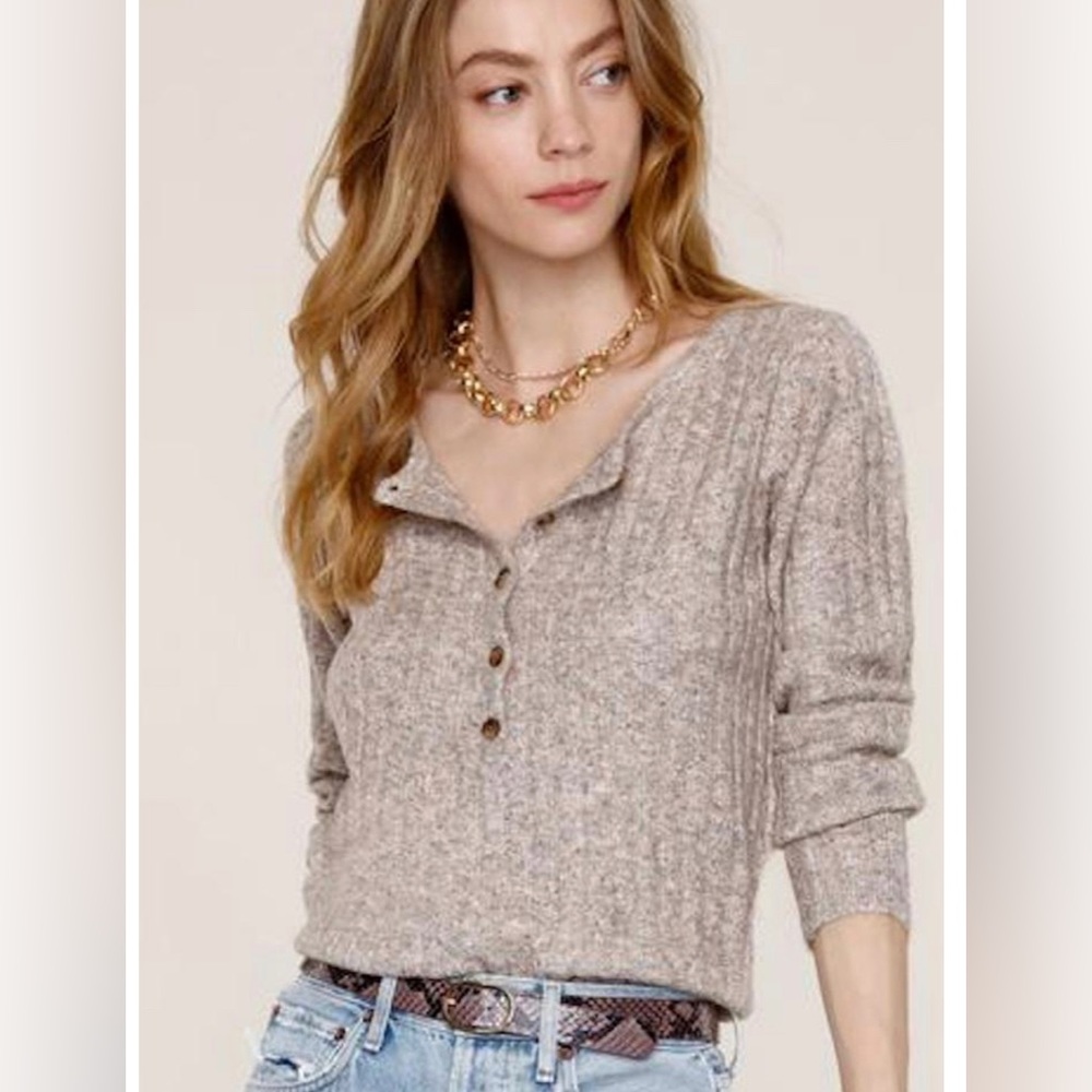 Heartloom Lilah Henley Ribbed Knit Sweater Size M